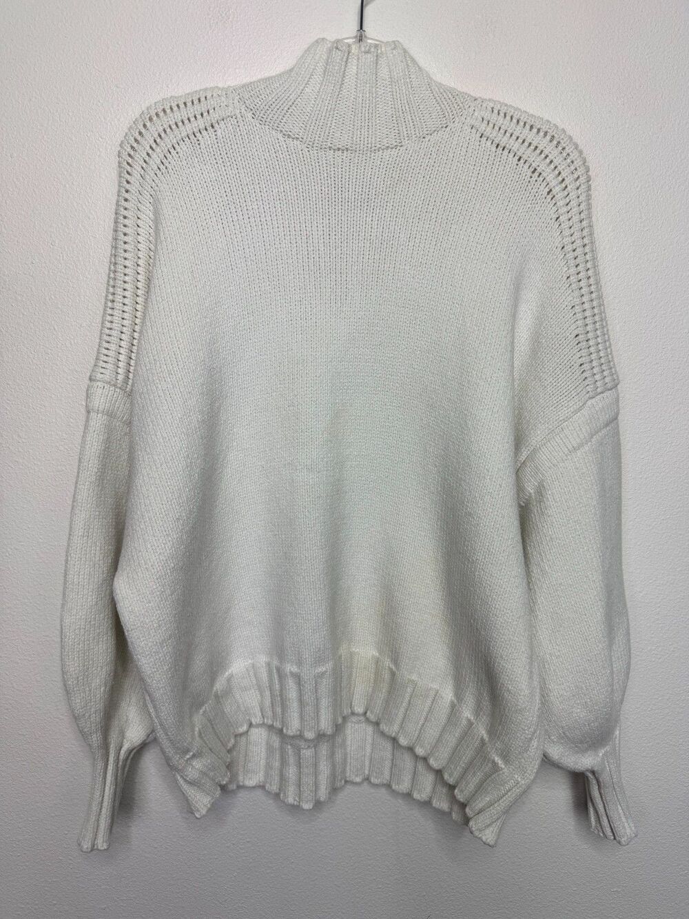 Zara Small Oversized Chunky Knit Sweater Cream Balloon Sleeve Mock Neck Slouchy